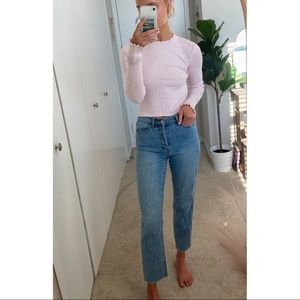 Pink scallop hem rubbed sweater top
